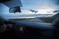 Epic scenery during traveling by car in Iceland, inside of car view, travel the world Royalty Free Stock Photo