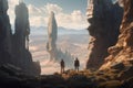 Epic Sci-Fi Landscape: Futuristic Couple\'s Majestic View