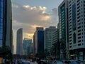 Epic shot of Abu Dhabi city cloudy sunset