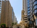 Epic shot of Abu Dhabi city towers and mosque