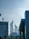 An Epic shot of Dubai twin towers on Sheikh Zayed Road from the trade center Royalty Free Stock Photo