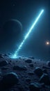 Bright Blue Comet Impacting Rocky Planet Surface in Deep Space Royalty Free Stock Photo