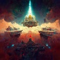 Epic Space Battle: The God Machine's Ship Temple. Generative AI Royalty Free Stock Photo