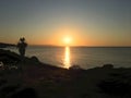 Epic sunset in Cyprus with reflection from the sea Royalty Free Stock Photo
