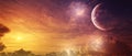 Epic Sunset Panorama With Super Moon Royalty Free Stock Photo