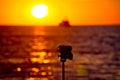 Epic sunset photograpgy with DSLR on tripod Royalty Free Stock Photo