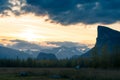 Epic sunset in wild, beautiful arctic landscape of northern Sweden. Skierfe mountain and Rapa river valley in early Royalty Free Stock Photo