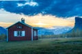 Epic sunset in wild, beautiful arctic landscape of northern Sweden. Skierfe mountain and Rapa valley in autumn evening