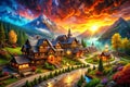 Epic Tactical RPG Battlemap Fantasy Crossroads Inn Double Exposure Detailed Game Map for Strategic Encounters