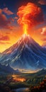 Epic Tenebrism Mountain Eruption: A Bold And Graceful Anime Art Masterpiece Royalty Free Stock Photo