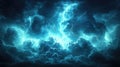 Epic Thunderstorm With Glowing Turquoise Lightning Strikes. Dramatic And Powerful Royalty Free Stock Photo
