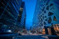 Epic view of buildings at Gamla Oslo suburb on a cold winter night at blue hour. Modern buildings in Oslo Royalty Free Stock Photo