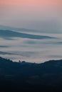 Epic view of a foggy ocean over the land of Bulgaria.