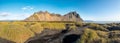 Epic view landscape of the black sand beach in Stokksnes on a sunny day. Vestrahorn mountain in the background.