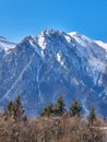 Epic view of pointy rock peaks called Acele Morarului in Bucegi mountains, Romania, in Winter