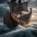 Epic Viking ship battle on stormy seas Dramatic and intense maritime warfare scene2
