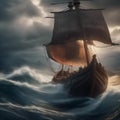 Epic Viking ship battle on stormy seas Dramatic and intense maritime warfare scene1