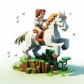 Epic Voxel Art: A Mythological Horse In Naturalistic Compositions