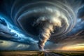 Epic WideAngle Tornado Vortex Rotating Cloud Base Against a Dramatic Dark Sky
