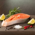 Sensual Seafood: A Raw Salmon Steak and the Promise of Gastronomic Delight Royalty Free Stock Photo