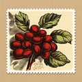 Epicurean Elegance: Vintage Stamp Unveiling the Opulence of Ripe Coffee Royalty Free Stock Photo