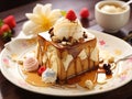 Epicurean Fantasy Feast: Savor the Richness of Honey Toast and Ice Cream Symphony Royalty Free Stock Photo