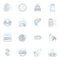 Epicurean tales linear icons set. Gastronomy, Pleasure, Indulgence, Sensuality, Decadence, Gourmet, Feast line vector