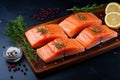 Epicurean vision Large salmon fillet portions create a tempting food backdrop Royalty Free Stock Photo