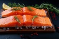 Epicurean vision Large salmon fillet portions create a tempting food backdrop Royalty Free Stock Photo