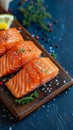 Epicurean vision Large salmon fillet portions create a tempting food backdrop