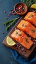 Epicurean vision Large salmon fillet portions create a tempting food backdrop