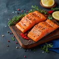 Epicurean vision Large salmon fillet portions create a tempting food backdrop