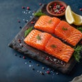 Epicurean vision Large salmon fillet portions create a tempting food backdrop