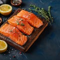 Epicurean vision Large salmon fillet portions create a tempting food backdrop