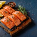 Epicurean vision Large salmon fillet portions create a tempting food backdrop