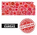 Outbreak Collage Kansas State Map with Grunge OUTBREAK Stamp Seal