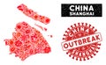 Epidemic Collage Shanghai City Map with Distress OUTBREAK Seal
