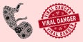 Epidemic Mosaic Human Embryo Icon with Scratched Viral Danger Seal