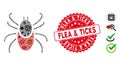 Infectious Collage Mite Tick Icon with Scratched Round Flea and Ticks Stamp