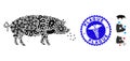 Epidemic Mosaic Pig Plague Icon with Doctor Distress Plague Stamp