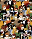 Epidemic virus casual people in medical masks crowd seamless pattern