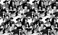 Epidemic virus people medical masks crowd black and white seamless pattern