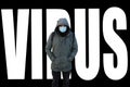 Epidemic virus word. Man in mask. Dangerous flu strain cases. Pandemic disease. Health problem concept