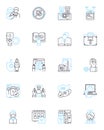 Epidemiology analysis linear icons set. Outbreak, Surveillance, Incidence, Prevalence, Risk, Exposure, Contagion line