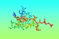 Epidermal growth factor domain of P-selectin. Molecular model on colorful background. Rendering based on protein data