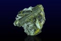 Epidote isolated on dark background. Calcium aluminium iron sorosilicate mineral.