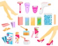 Epilation and hair removal tools. Epilator, wax, razor, stripes, cream and other methods