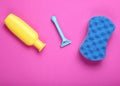 Epilator razor, sponge, bottle shampoo Royalty Free Stock Photo