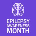 Epilepsy Awareness Month observed in November. Human brain line icon and text.