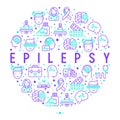 Epilepsy concept in circle with thin line icons